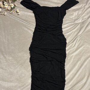 prettygarden off shoulder ruched bodycon midi dress